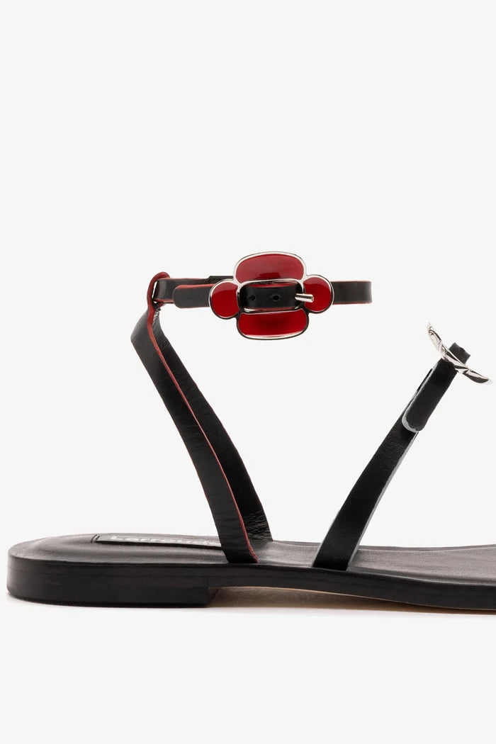 Tinx Flat Sandal In Black Leather Flat - Sandal Larroudé