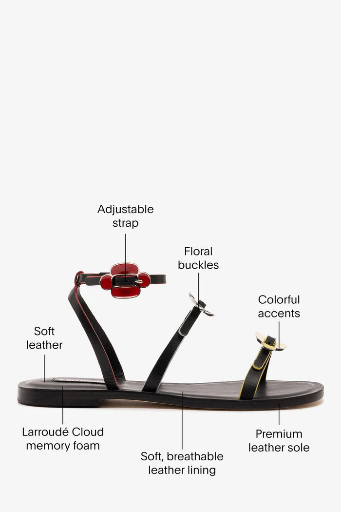 Tinx Flat Sandal In Black Leather Flat - Sandal Larroudé