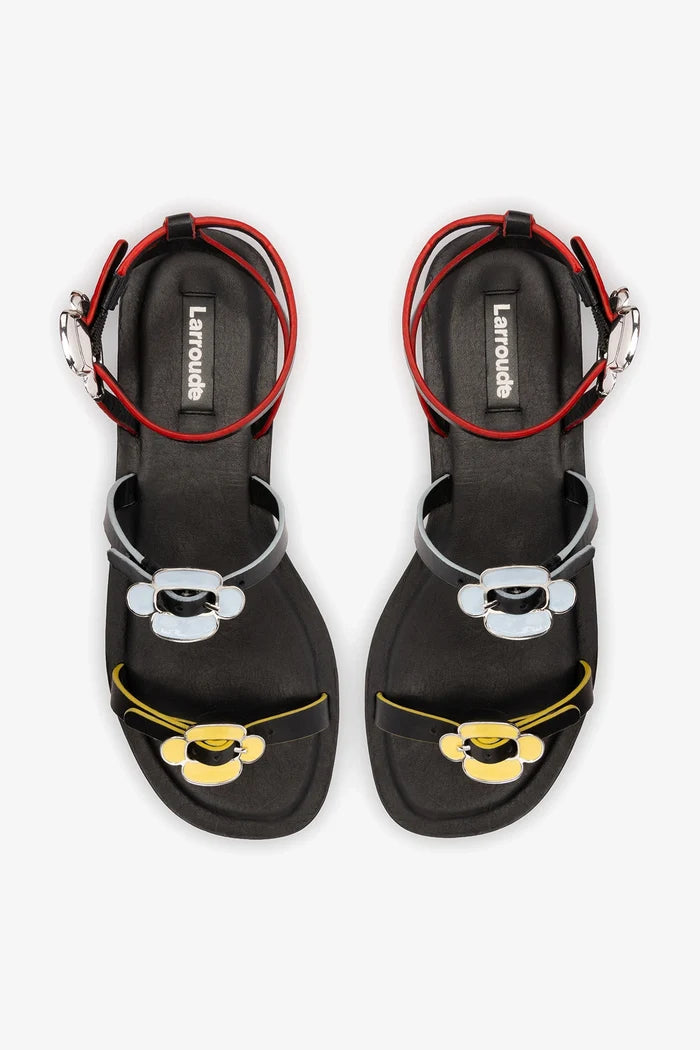 Tinx Flat Sandal In Black Leather Flat - Sandal Larroudé