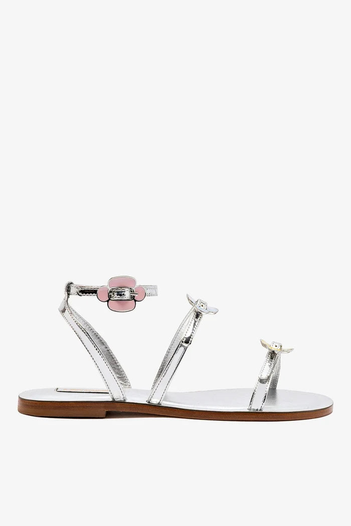 Tinx Flat Sandal In Silver Specchio Flat - Sandal Larroudé