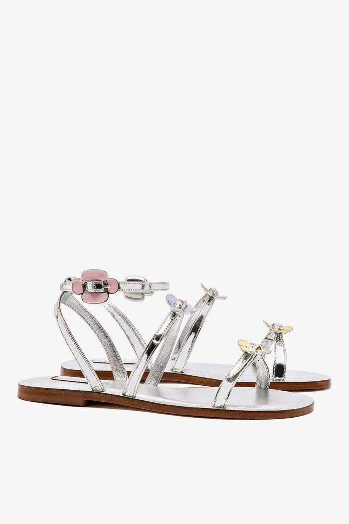 Tinx Flat Sandal In Silver Specchio Flat - Sandal Larroudé
