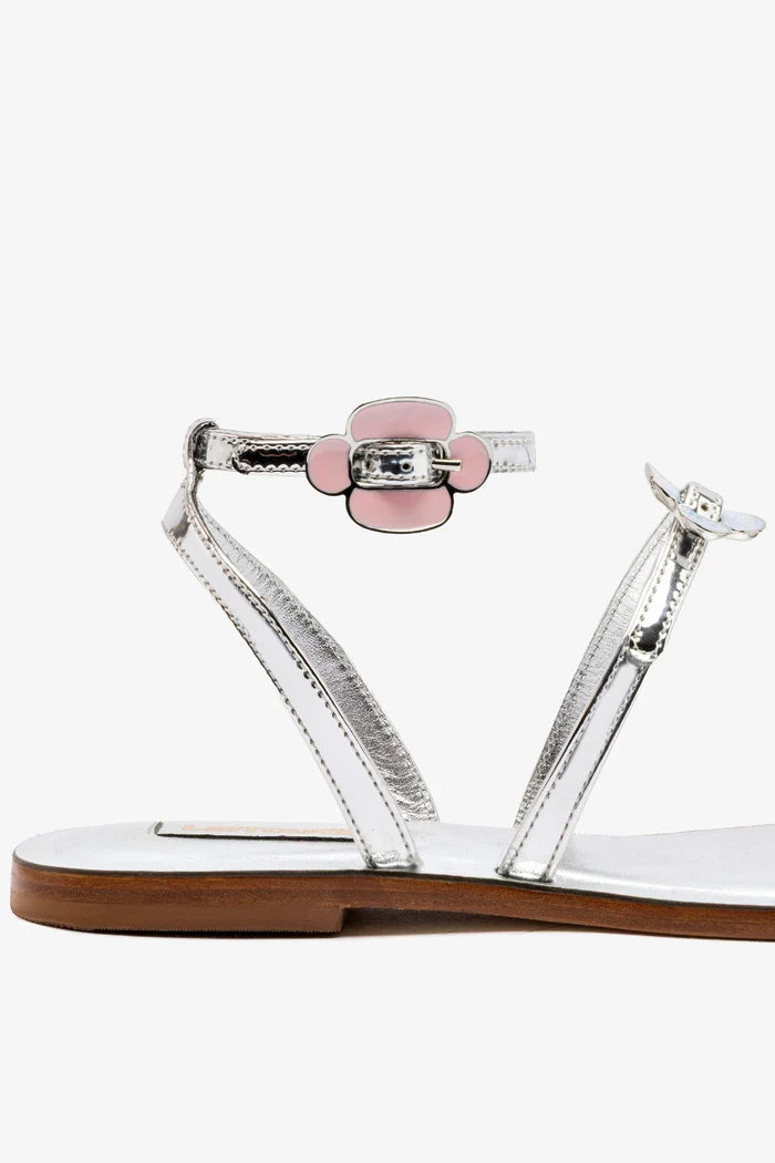 Tinx Flat Sandal In Silver Specchio Flat - Sandal Larroudé