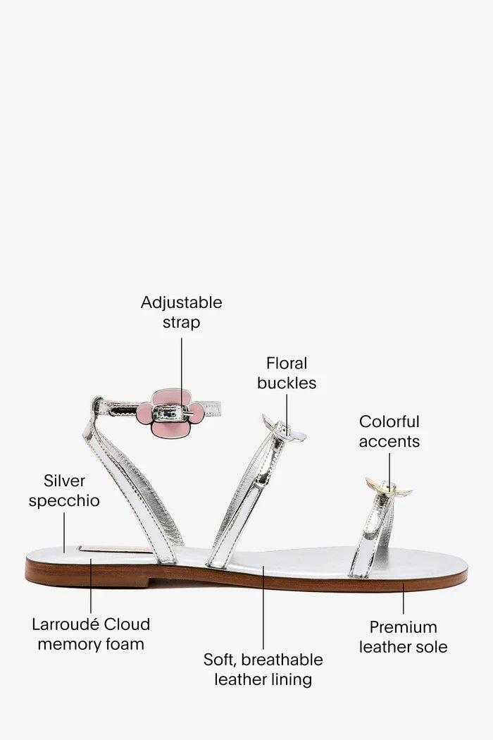 Tinx Flat Sandal In Silver Specchio Flat - Sandal Larroudé