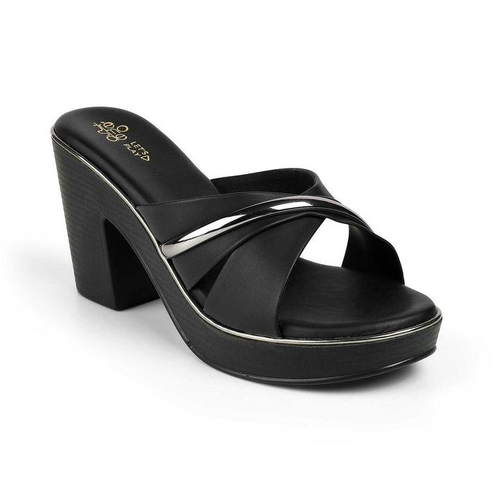 Women's Black Block Heel Sandals Tresmode
