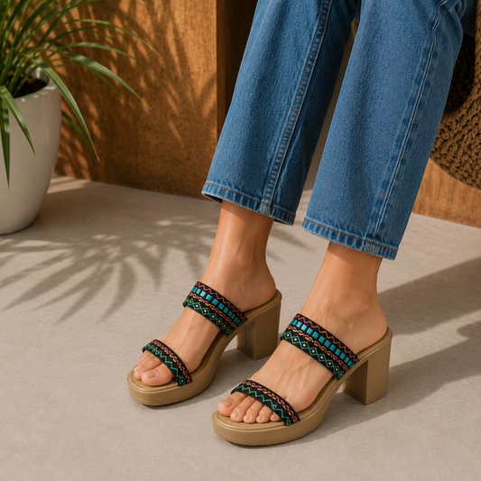 Tresmode Athena Black Women's Dress Block Heel Sandals