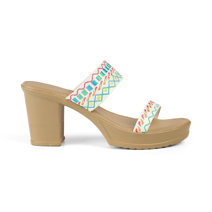 Tresmode Athena White Women's Dress Block Heel Sandals