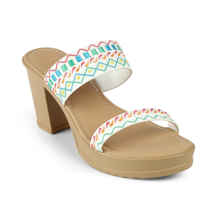 Tresmode Athena White Women's Dress Block Heel Sandals