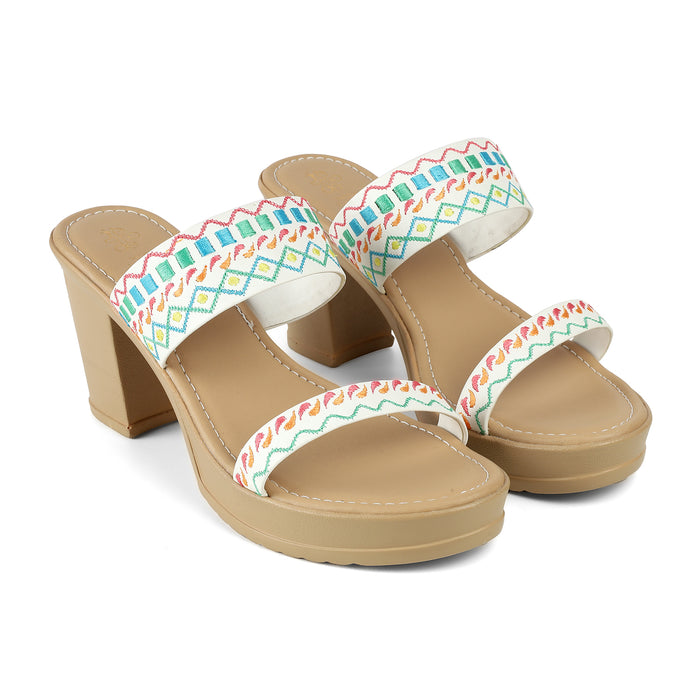 Tresmode Athena White Women's Dress Block Heel Sandals