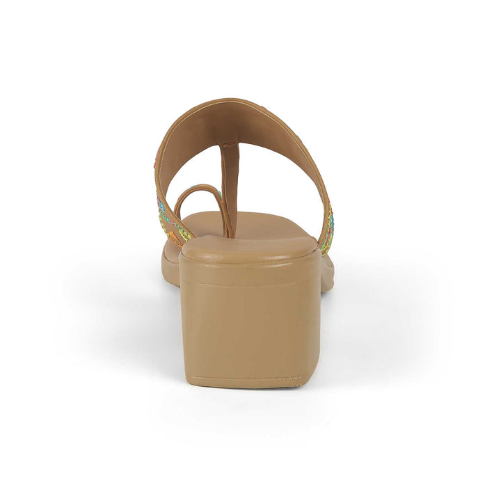 Women's Beige Block Heel Sandals Tresmode