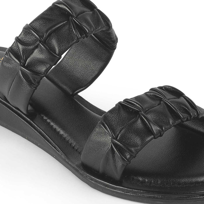 Tresmode Belo Black Women's Casual Small Wedge Sandals