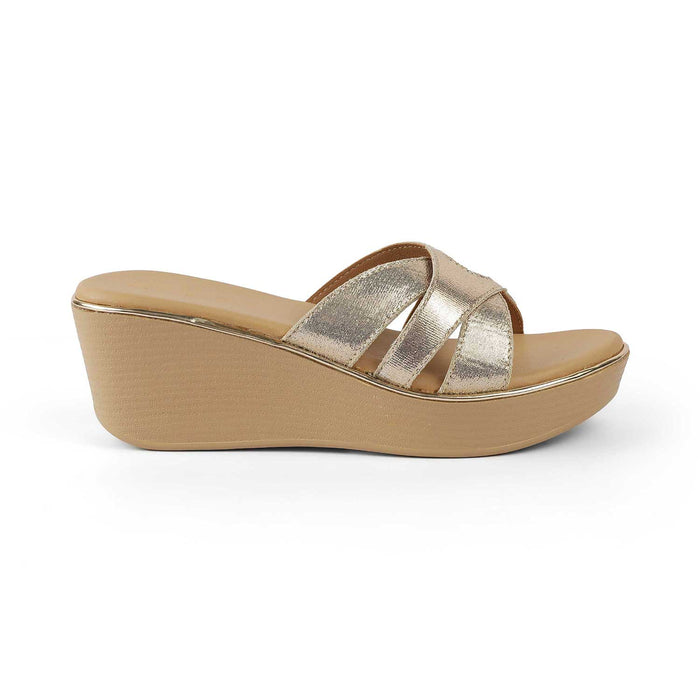 Tresmode Berlin Gold Women's Dress Wedge Heel Sandals