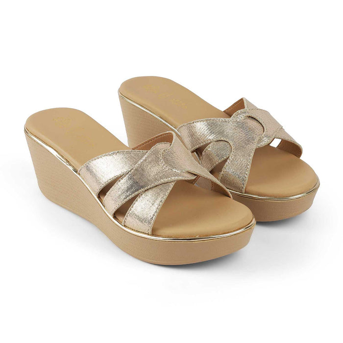 Tresmode Berlin Gold Women's Dress Wedge Heel Sandals