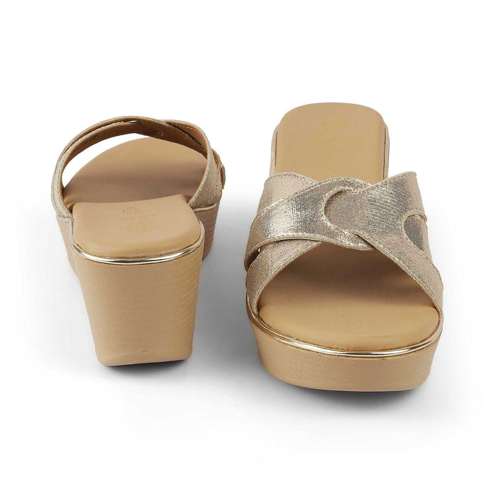 Tresmode Berlin Gold Women's Dress Wedge Heel Sandals
