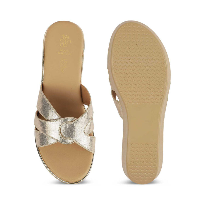 Tresmode Berlin Gold Women's Dress Wedge Heel Sandals