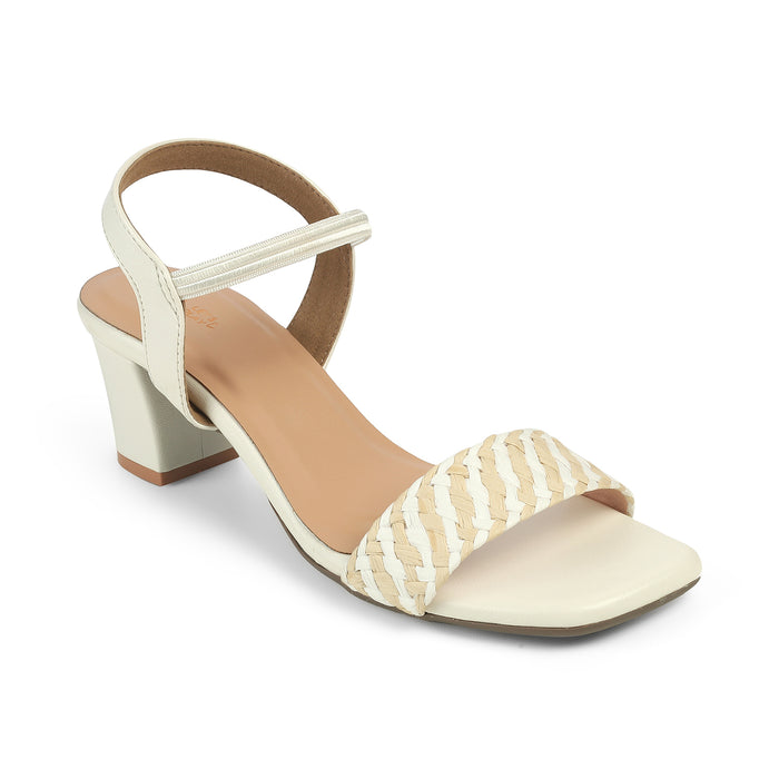 Women's White Block Heel Sandals Tresmode