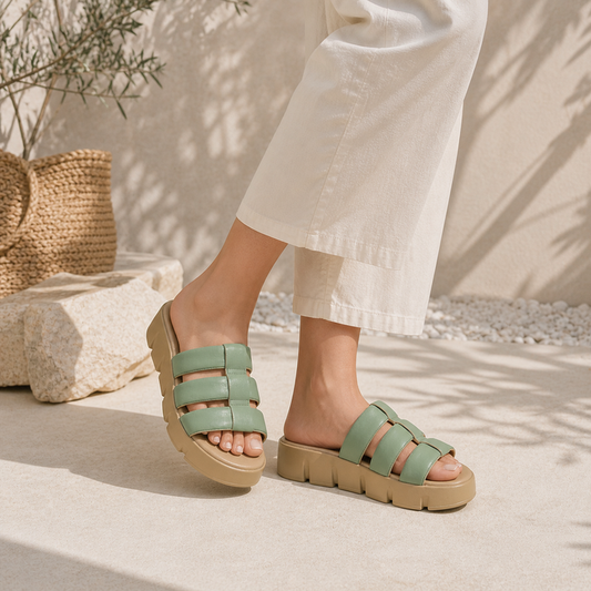 Tresmode Cludius Green Women's Casual Chunky Sole Wedges