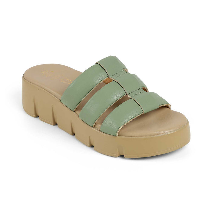 Tresmode Cludius Green Women's Casual Chunky Sole Wedges