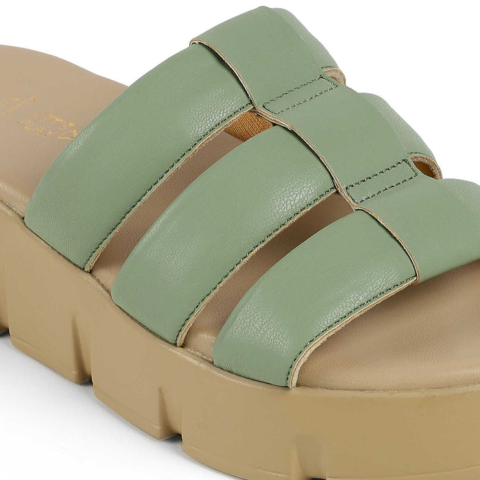 Tresmode Cludius Green Women's Casual Chunky Sole Wedges