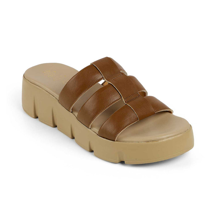 Tresmode Cludius Tan Women's Casual Chunky Sole Wedges