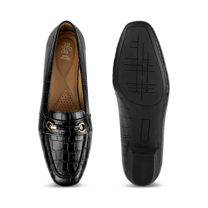 Tresmode Croco Black Women's Dress Loafers