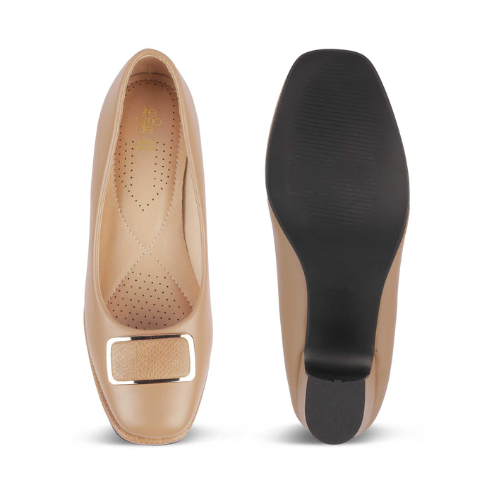 Dorf Tan Women's Dress Block Heel Pumps Tresmode