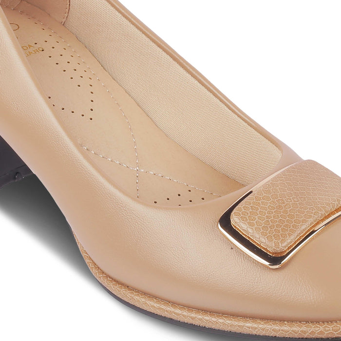 Dorf Tan Women's Dress Block Heel Pumps Tresmode