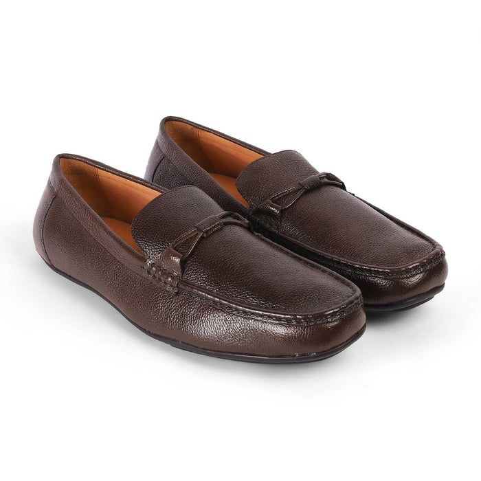Event Brown Men's Almond Shape Leather Loafers Tresmode