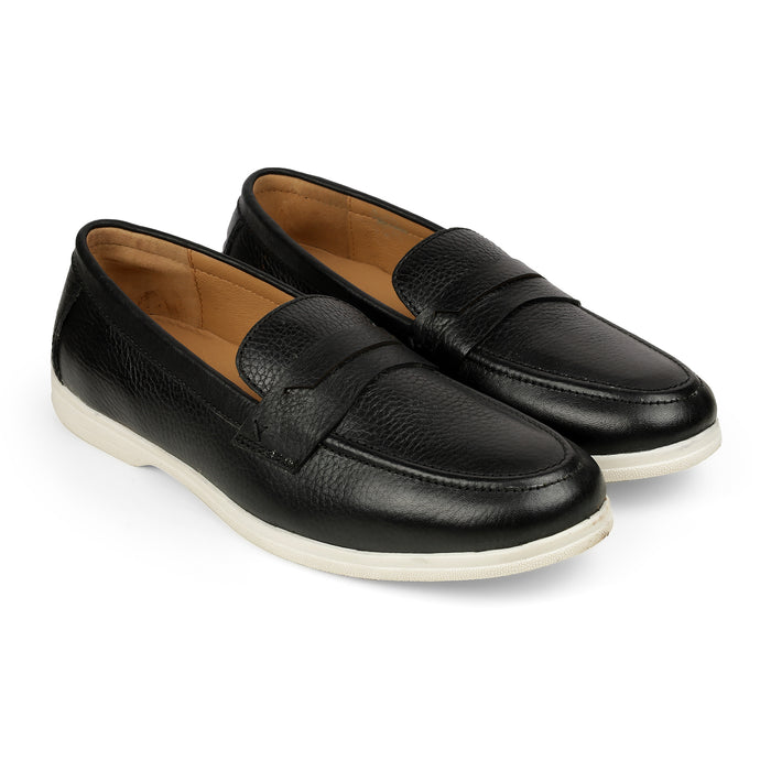 Tresmode Federer Black Men's Penny Leather Driving Loafers