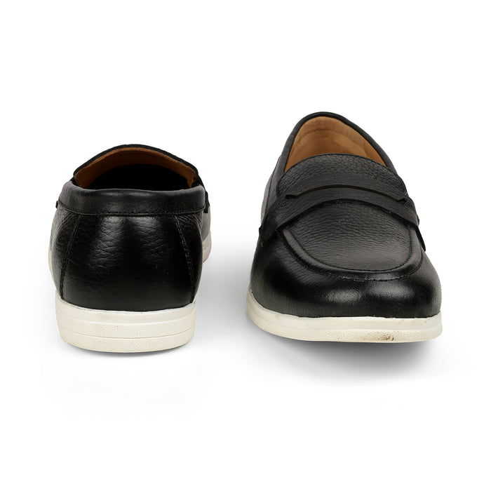 Tresmode Federer Black Men's Penny Leather Driving Loafers