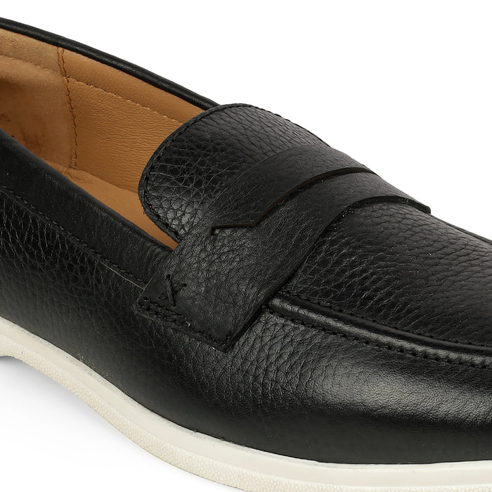 Tresmode Federer Black Men's Penny Leather Driving Loafers