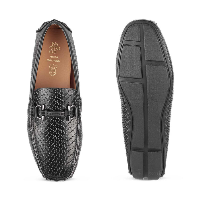 Ferro Black Men's Leather Driving Loafers With A Stylish Design Tresmode