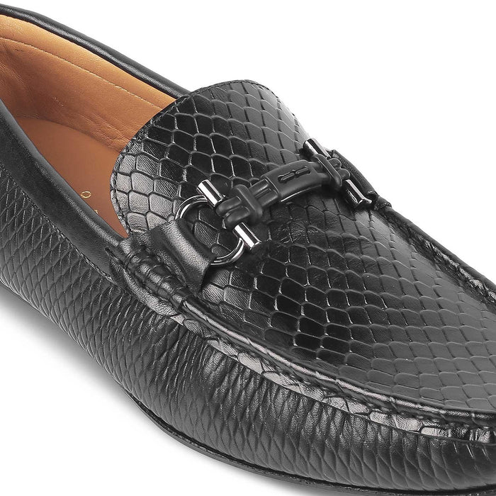 Ferro Black Men's Semi-Formal Leather Driving Loafers Tresmode