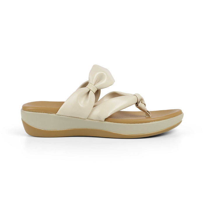 Tresmode Genew Cream Women's Casual Wedge Heel Sandals