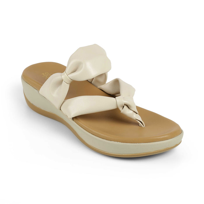 Tresmode Genew Cream Women's Casual Wedge Heel Sandals