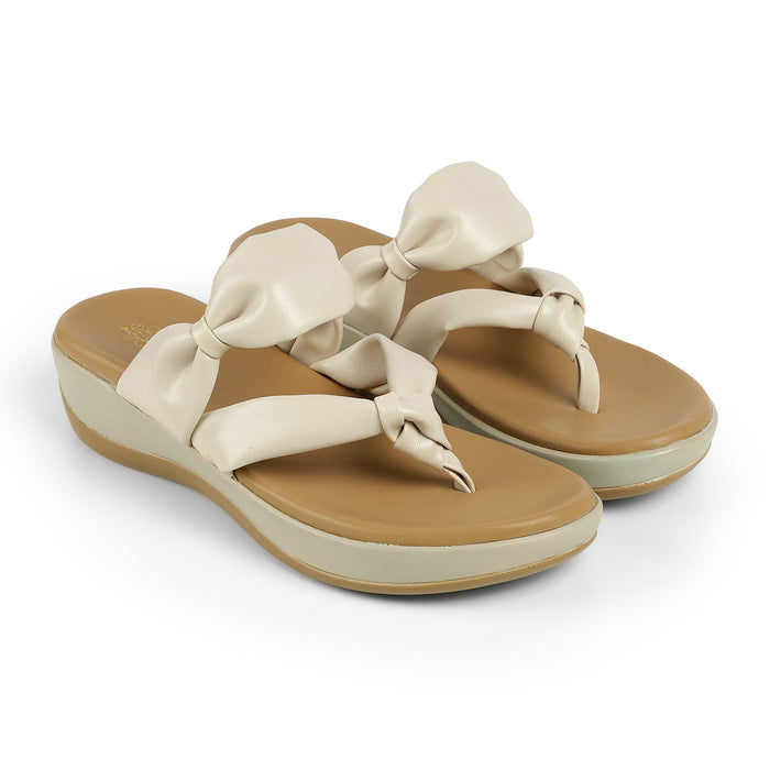 Tresmode Genew Cream Women's Casual Wedge Heel Sandals