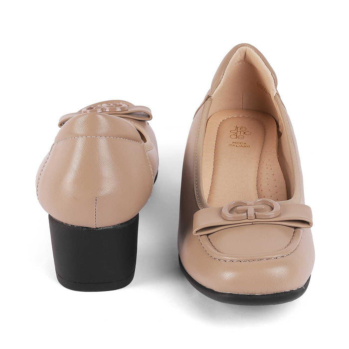 Jacob Beige Women's Vegan-Friendly Block Heel Pumps Tresmode
