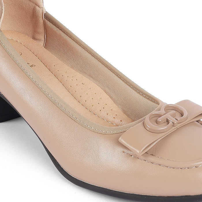 Jacob Beige Women's Dress Block Heel Pumps Tresmode
