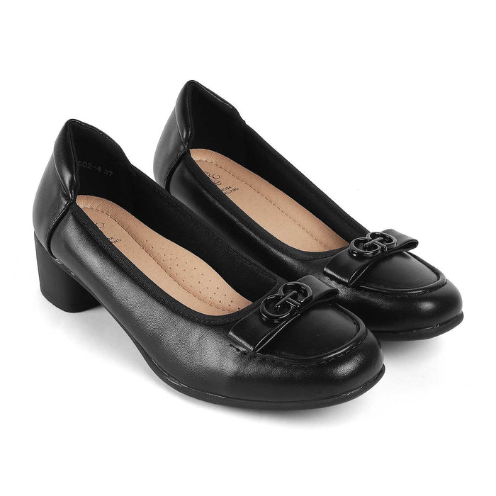 Jacob Black Women's Round Shape Block Heel Pumps Tresmode