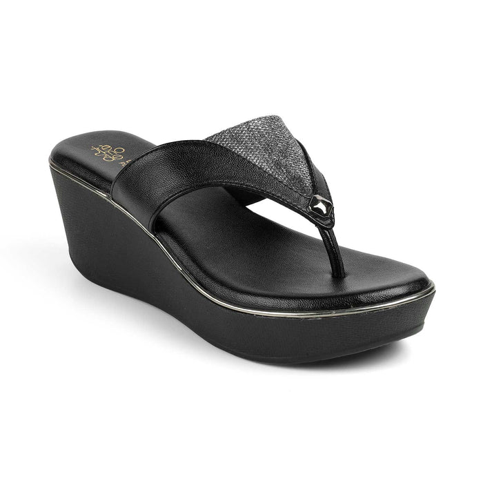 Women's Black Wedge Heel Sandals Tresmode