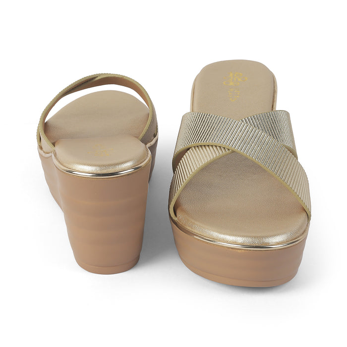 Tresmode Kuget Gold Women's Dress Wedge Sandals