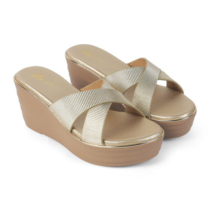 Tresmode Kuget Gold Women's Dress Wedge Sandals