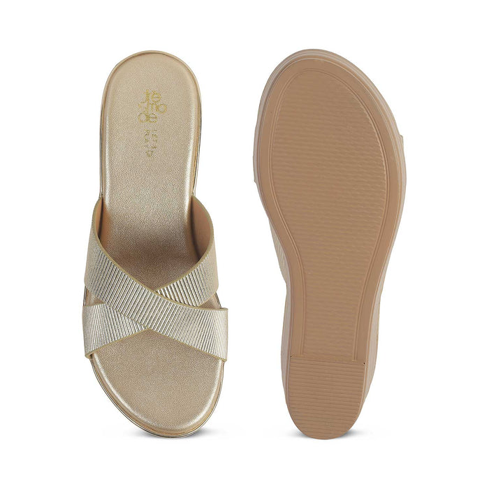 Tresmode Kuget Gold Women's Dress Wedge Sandals