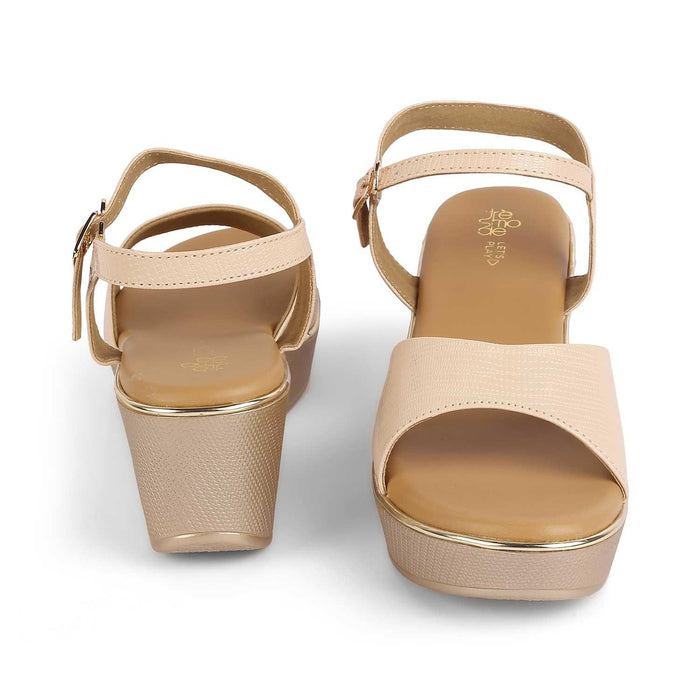 Lannes Beige Women's 2.5-inch Wedge Heel Sandals Tresmode
