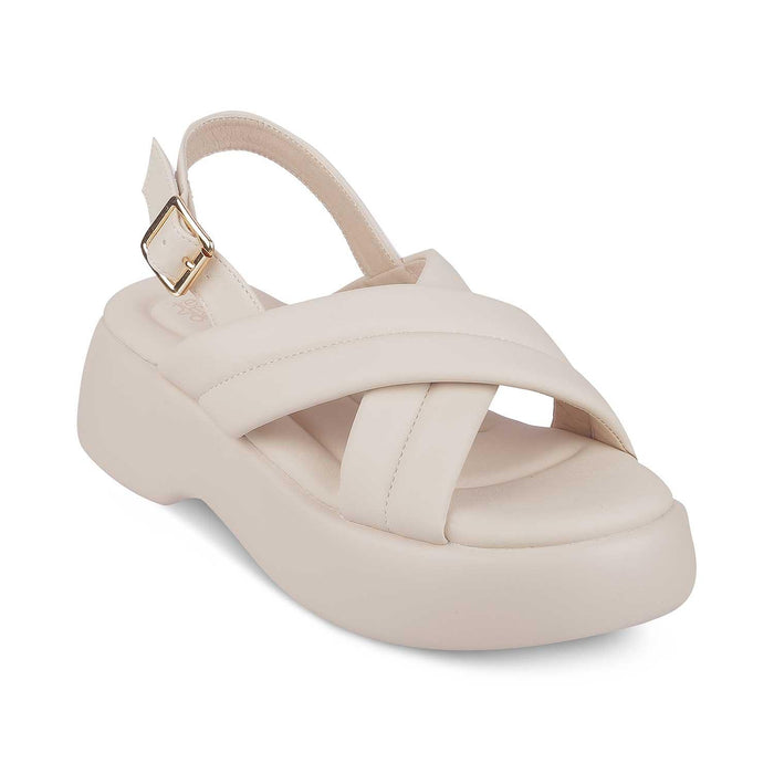 Lonir Beige Women's Round Shape Wedge Sandals Tresmode