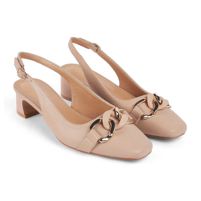 Lovee Beige Women's Vegan-Friendly Block Heel Pumps Tresmode