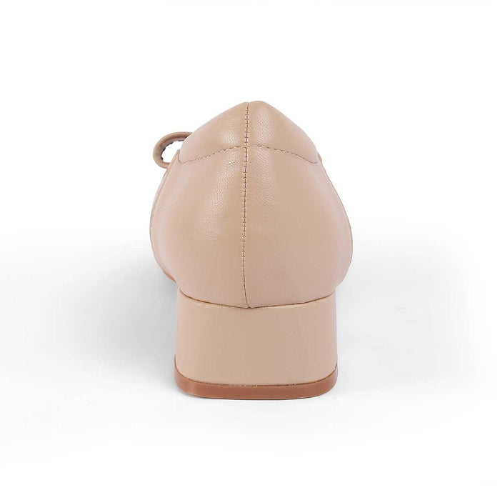 Monalise Beige Women's Almond Shape Block Heel Pumps Tresmode