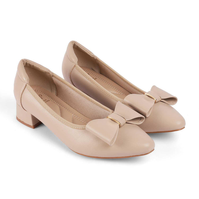 Monalise Beige Women's TPR Sole Block Heel Pumps Tresmode