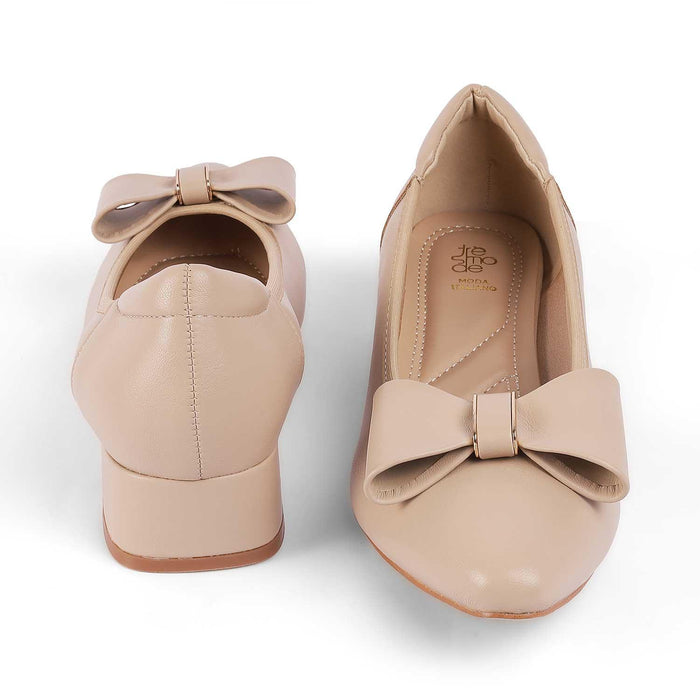 Monalise Beige Women's Vegan-Friendly Block Heel Pumps Tresmode