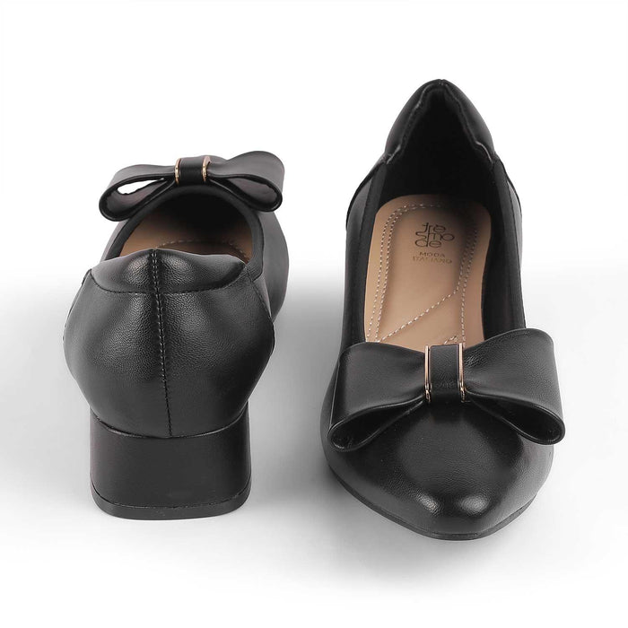 Monalise Black Women's Vegan-Friendly Block Heel Pumps Tresmode