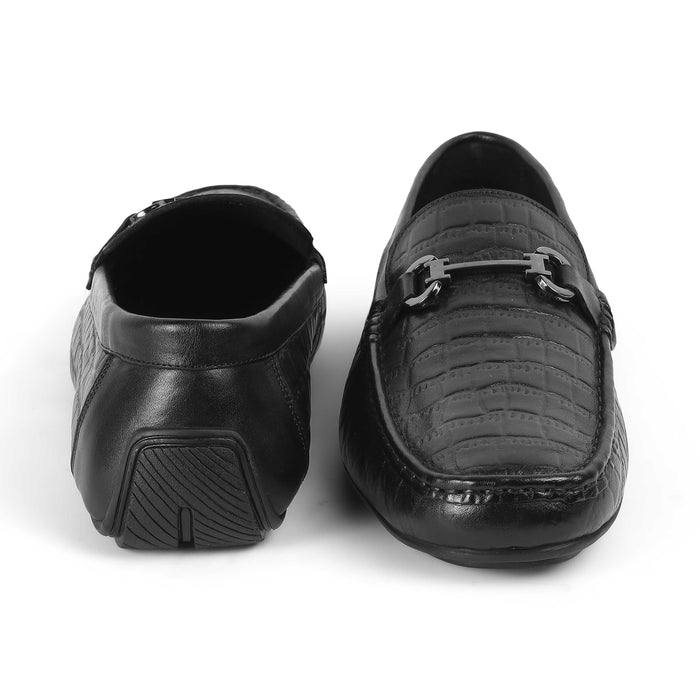 Oxile Black Men's Square Shape Leather Loafers Tresmode